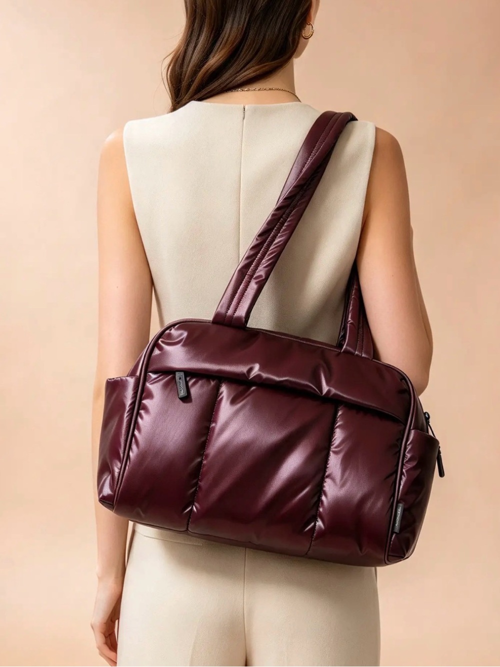 CALPAK Luka Mini Duffel Bag - Glazed Dark Cherry Puffy - NWT